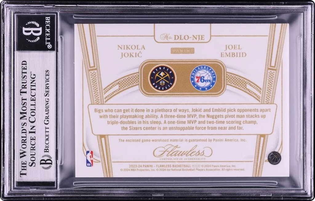 2023 Panini Flawless Dual Nikola Jokic Joel Embiid NBA LOGOMAN PATCH 1/1 #DLO-NJE BGS 9 MINT