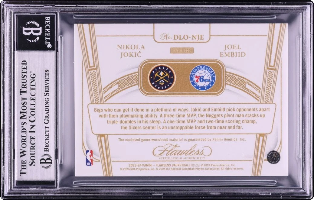 2023 Panini Flawless Dual Nikola Jokic Joel Embiid NBA LOGOMAN PATCH 1/1 #DLO-NJE BGS 9 MINT