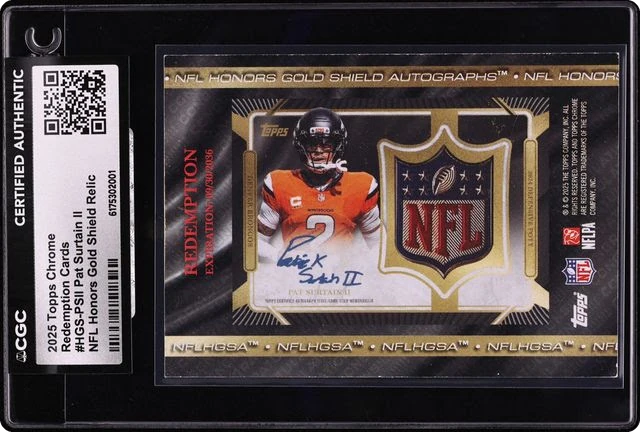 2025 Topps Chrome Honors DPOY Gold NFL Shield Pat Surtain II PATCH AUTO 1/1 Redemption CGC AUTH