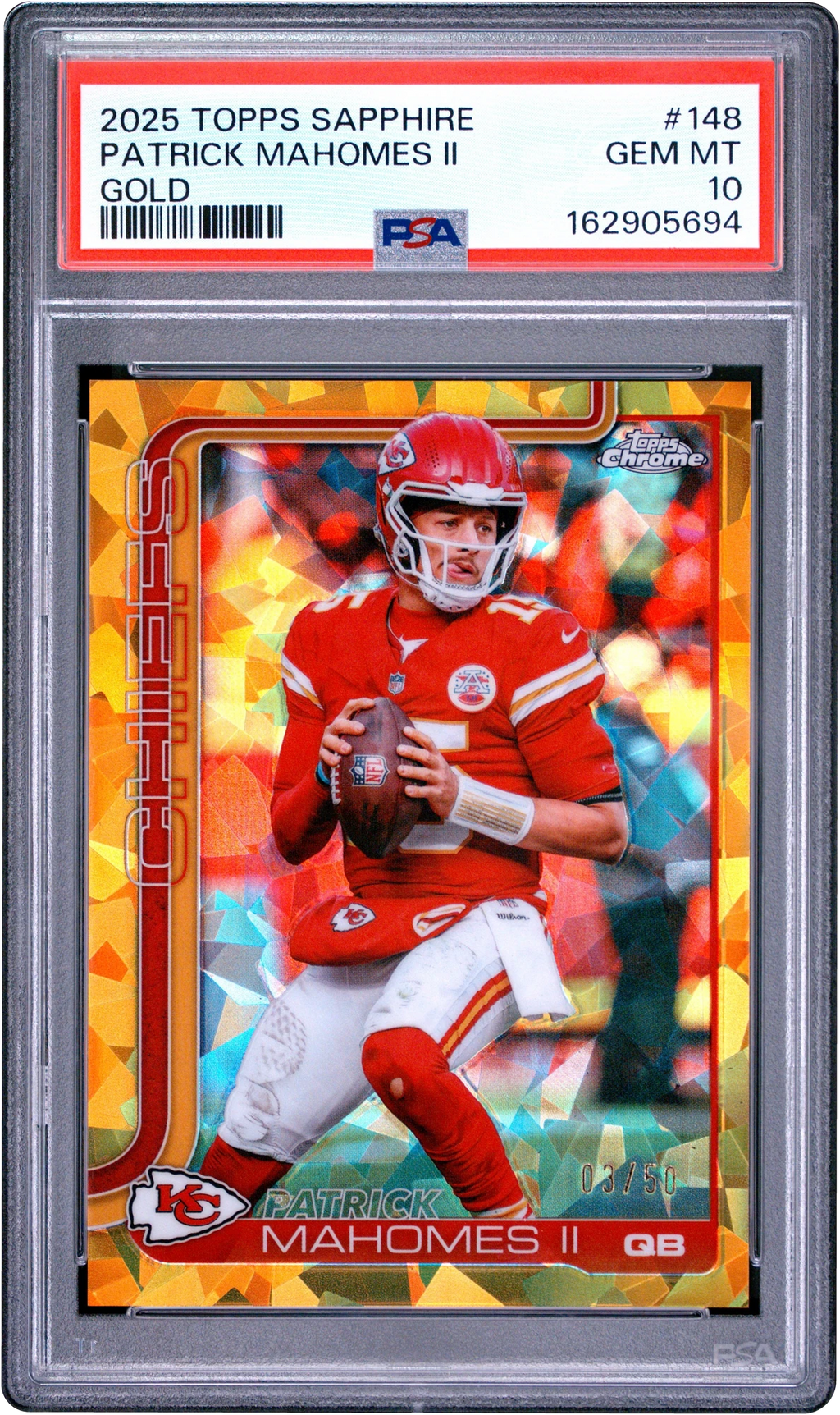 2025 Topps Chrome Sapphire Edition Gold Patrick Mahomes II /50 #148 PSA 10 GEM MINT