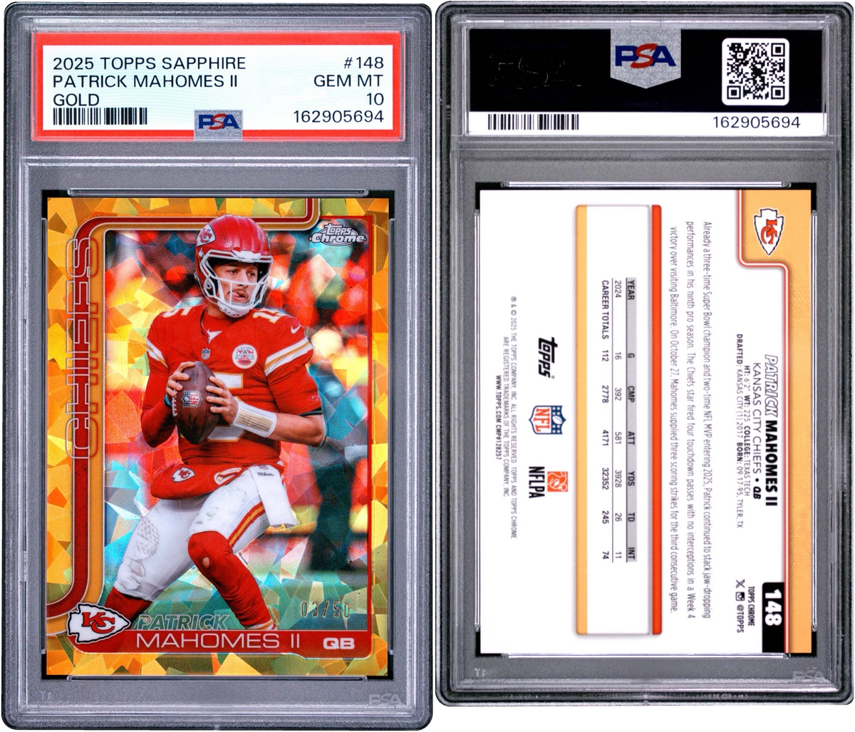 2025 Topps Chrome Sapphire Edition Gold Patrick Mahomes II /50 #148 PSA 10 GEM MINT