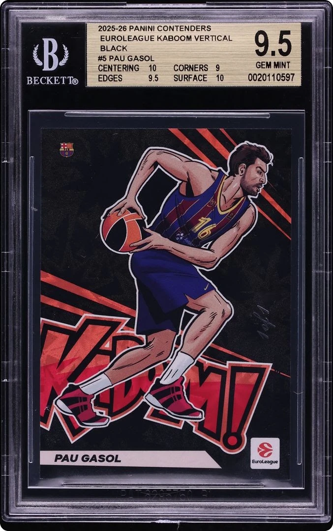 2025 Panini Contenders EuroLeague Kaboom! Vertical Black Pau Gasol 1/1 #5 BGS 9.5 GEM MINT
