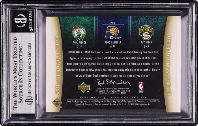 2004 Exquisite Collection Triple Paul Pierce Reggie Miller Ray Allen LOGOMAN PATCH 1/1 BGS 8.5