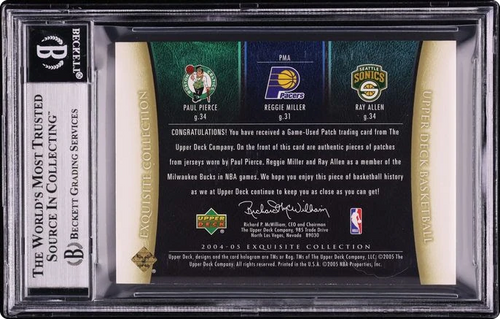 2004 Exquisite Collection Triple Paul Pierce Reggie Miller Ray Allen LOGOMAN PATCH 1/1 BGS 8.5