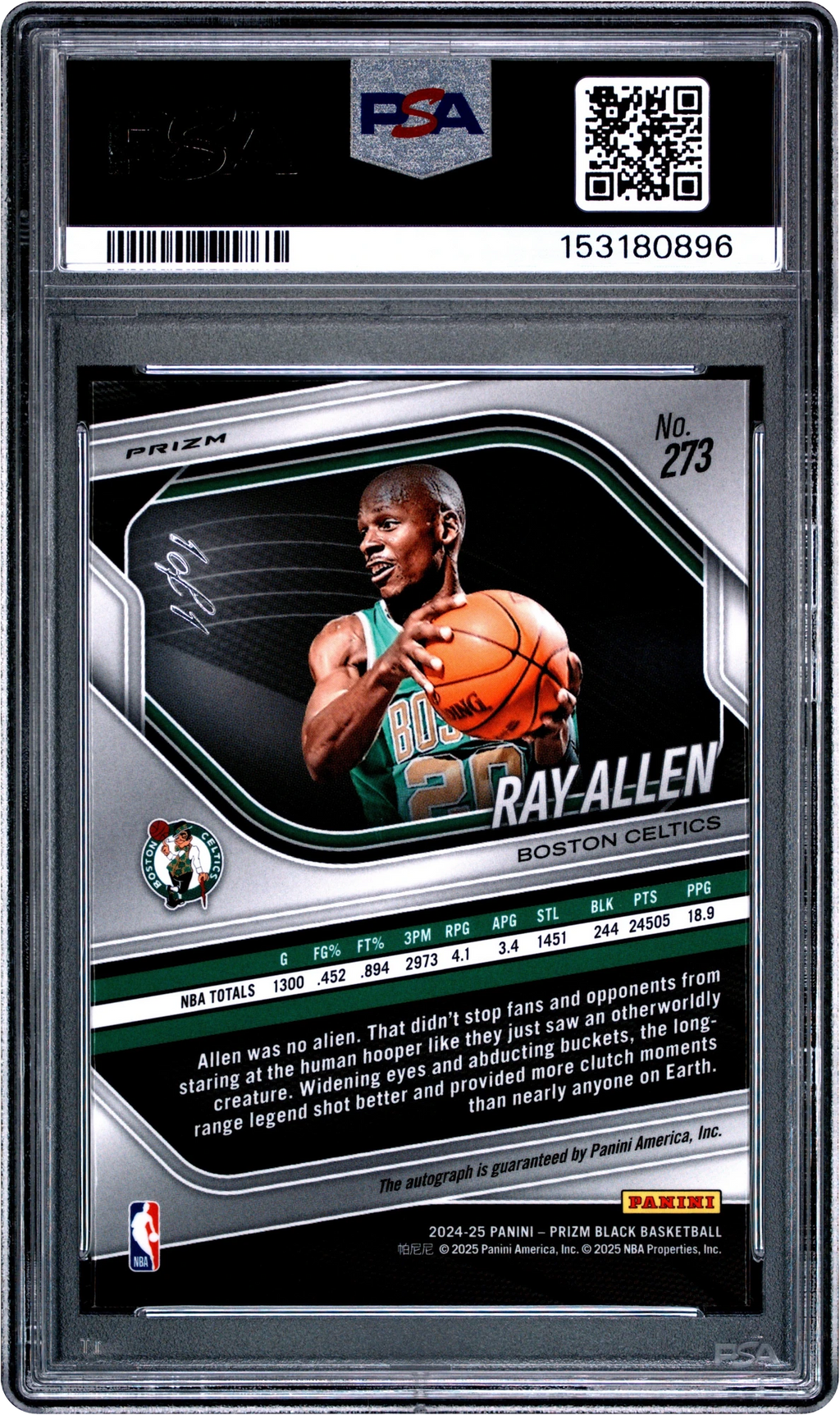 2024 Panini Prizm Black Nebula FOTL Ray Allen AUTO 1/1 #273 PSA 10 GEM MINT