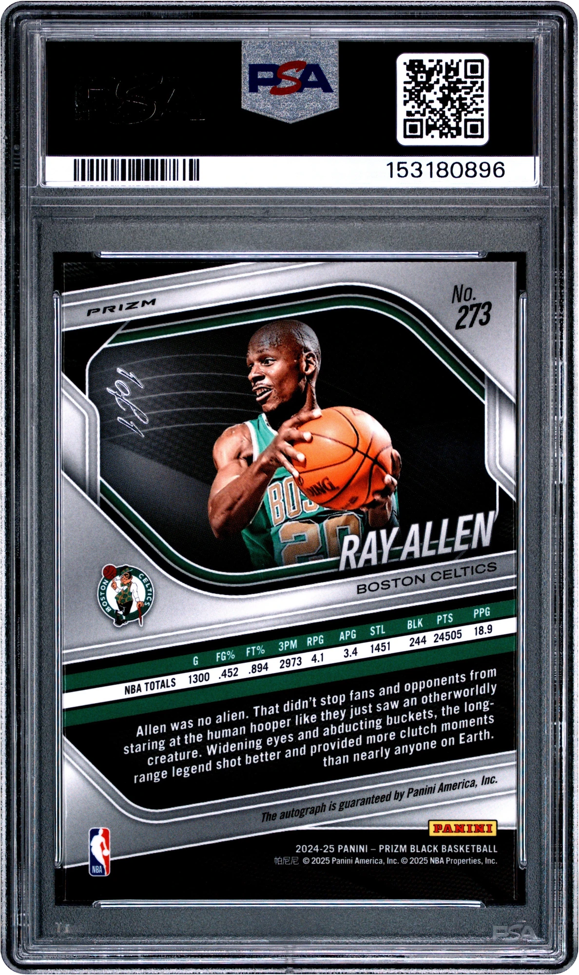 2024 Panini Prizm Black Nebula FOTL Ray Allen AUTO 1/1 #273 PSA 10 GEM MINT