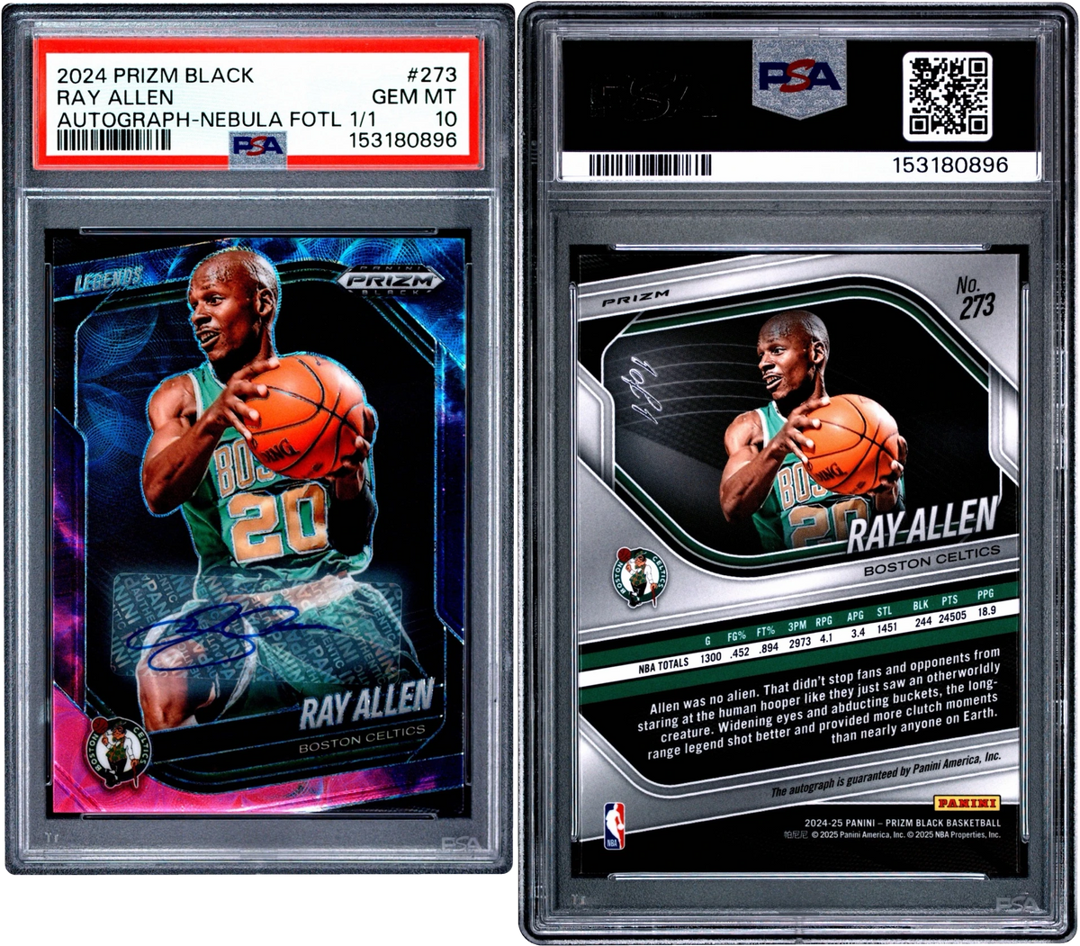 2024 Panini Prizm Black Nebula FOTL Ray Allen AUTO 1/1 #273 PSA 10 GEM MINT