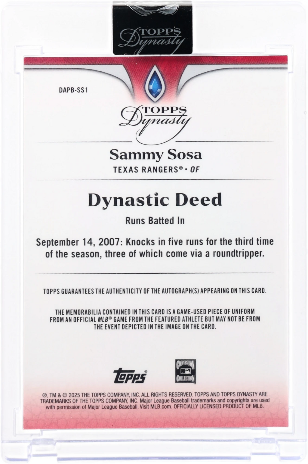 2025 Topps Dynasty Patch Autographs Design B Gold Sammy Sosa 1/1 #DAPBSS1