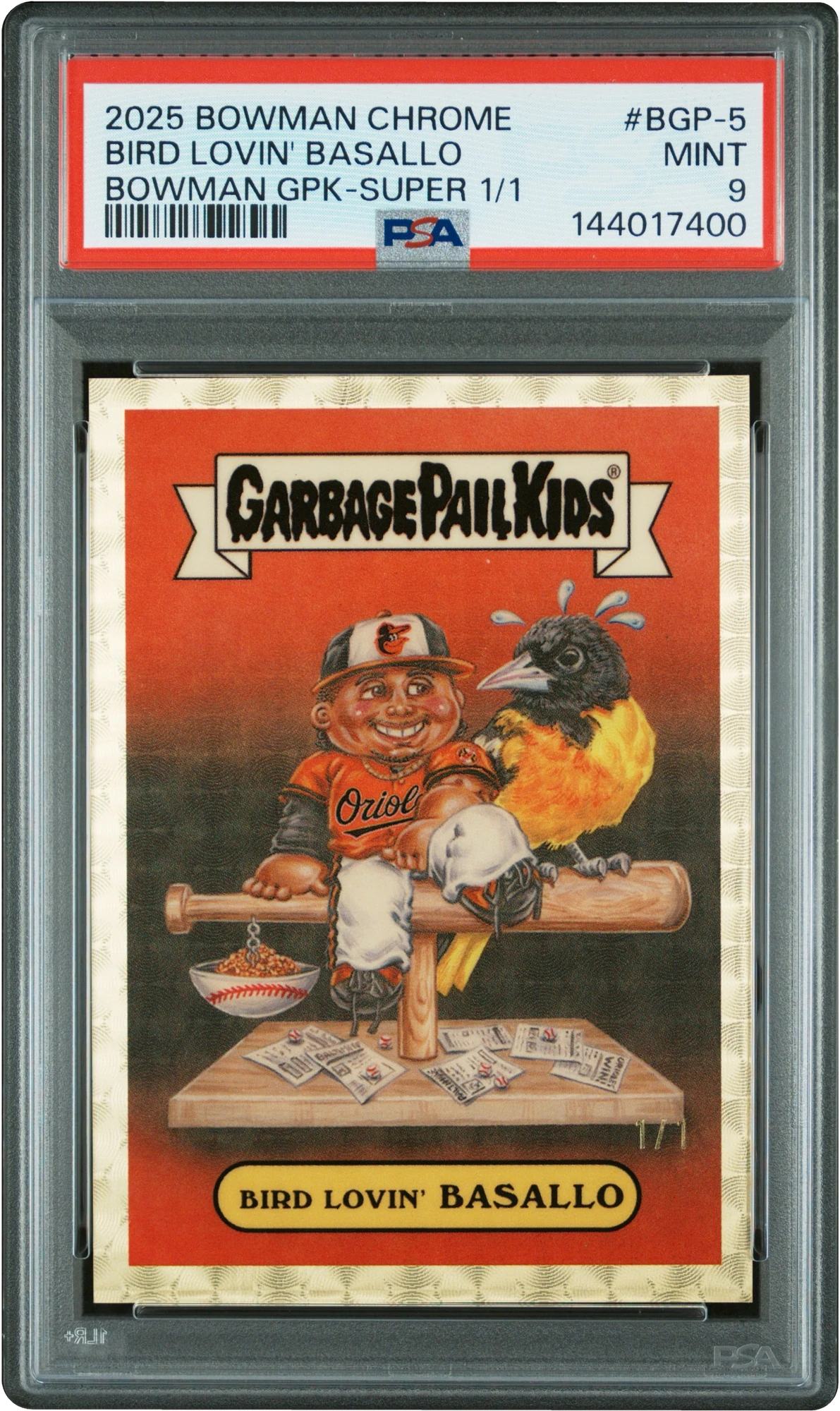 2025 Bowman Chrome GPK Superfractor Bird Lovin' Samuel Basallo PROSPECT 1/1 #BGP-5 PSA 9 MINT