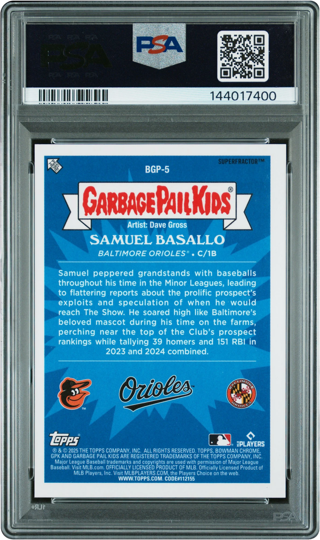 2025 Bowman Chrome GPK Superfractor Bird Lovin' Samuel Basallo PROSPECT 1/1 #BGP-5 PSA 9 MINT