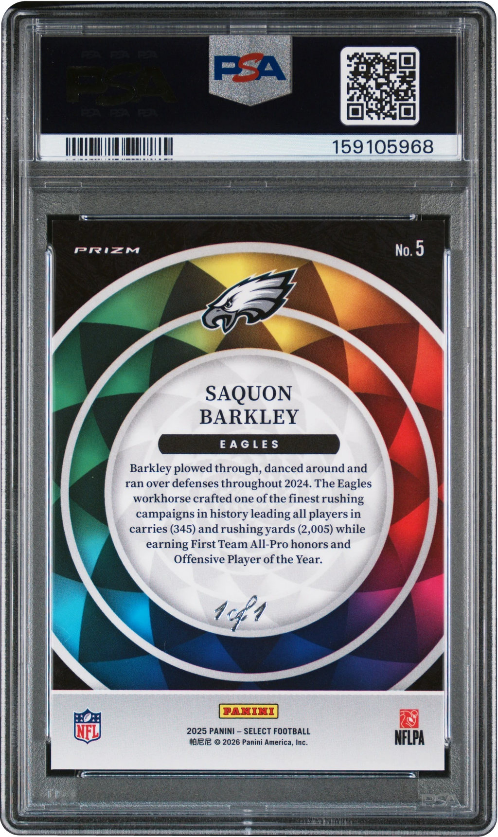 2025 Select Color Wheel Black Prizm Saquon Barkley 1/1 #5 PSA 9 MINT