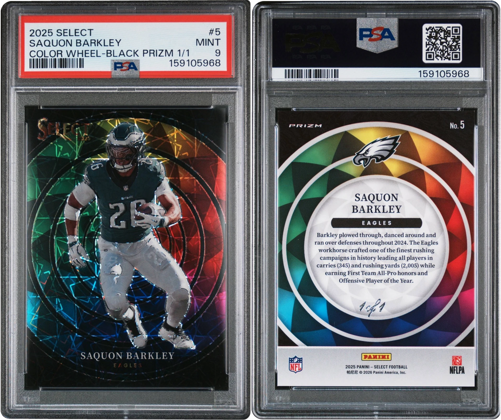 2025 Select Color Wheel Black Prizm Saquon Barkley 1/1 #5 PSA 9 MINT