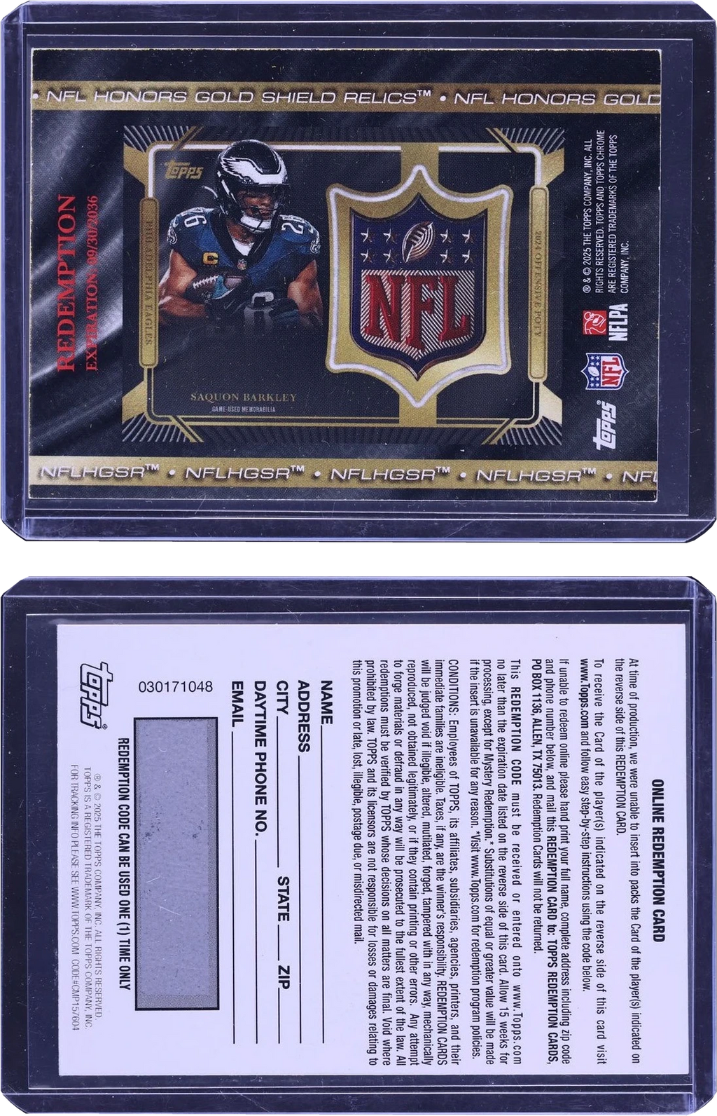 2025 Topps Chrome OPOY NFL Honors Gold Redemption Saquon Barkley NFL SHIELD PATCH /3