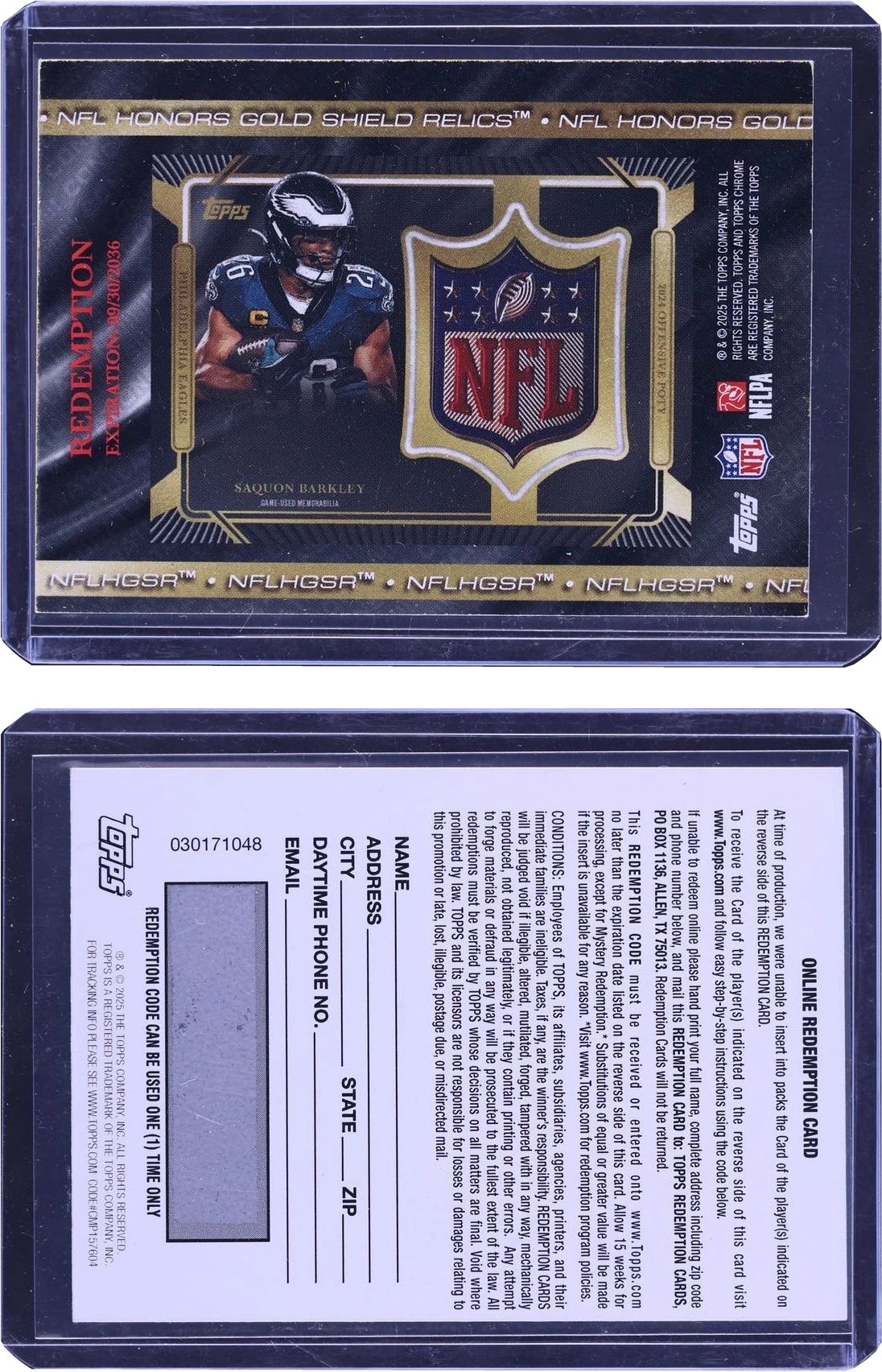 2025 Topps Chrome OPOY NFL Honors Gold Redemption Saquon Barkley NFL SHIELD PATCH /3