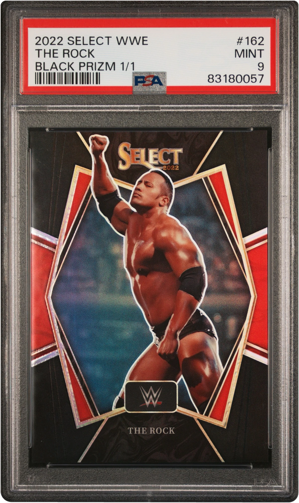 2022 Select WWE Premier Level Black Prizm The Rock 1/1 #162 PSA 9 MINT