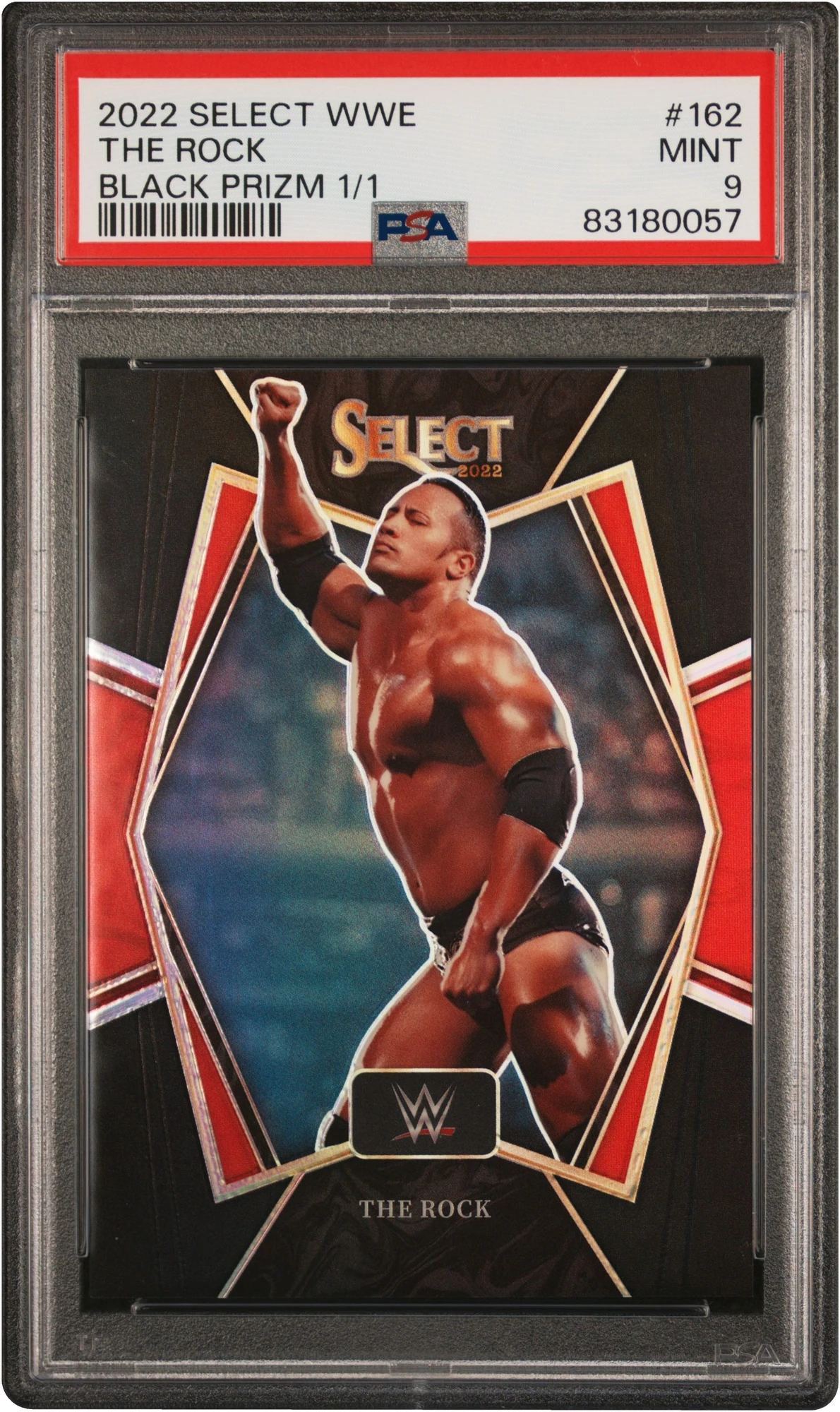 2022 Select WWE Premier Level Black Prizm The Rock 1/1 #162 PSA 9 MINT