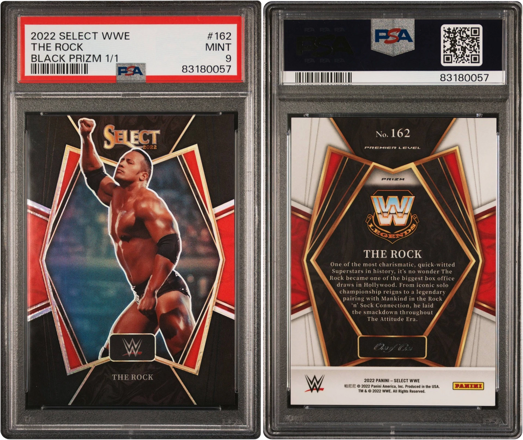2022 Select WWE Premier Level Black Prizm The Rock 1/1 #162 PSA 9 MINT