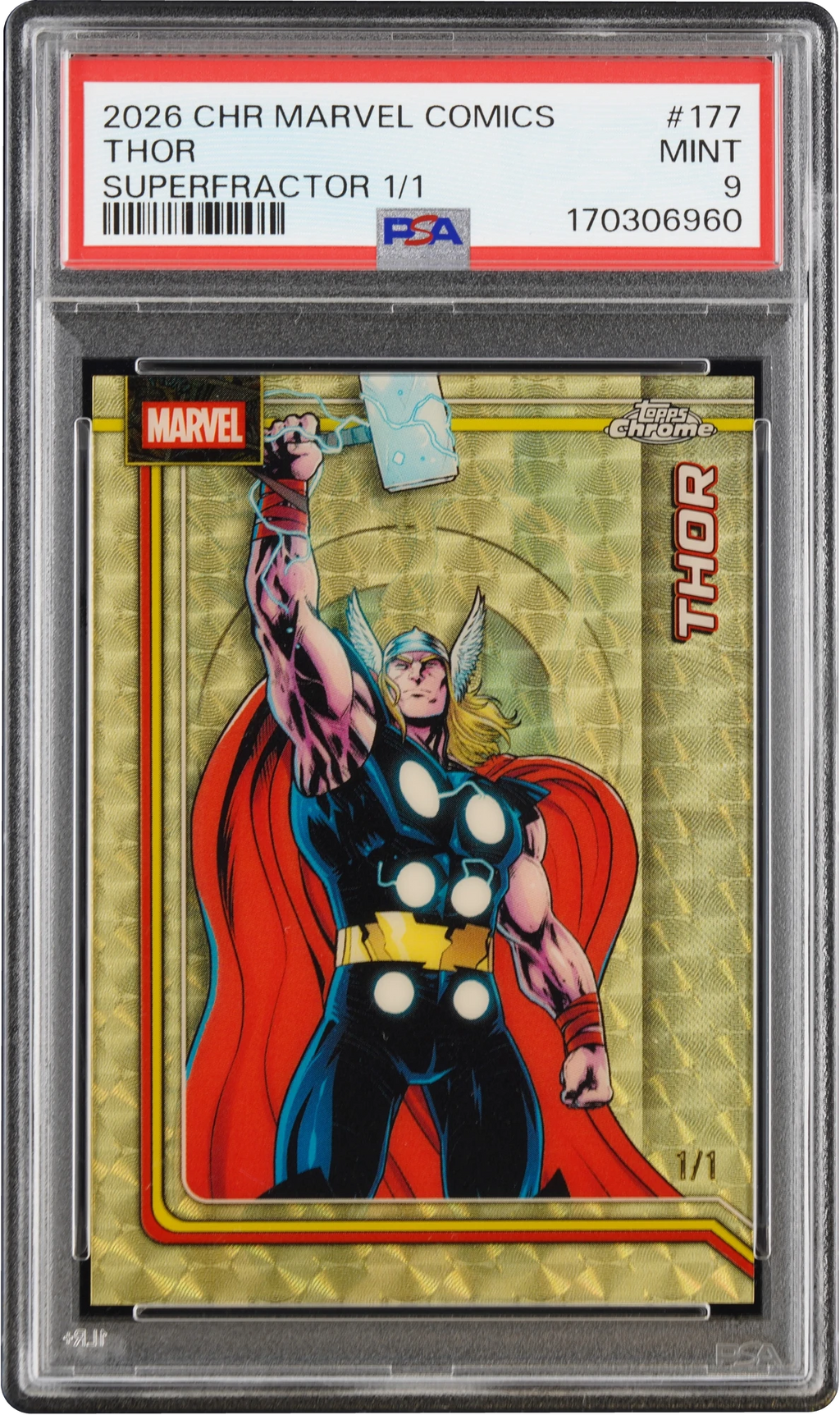 2026 Topps Chrome Marvel Comics Superfractor Thor 1/1 #177 PSA 9 MINT