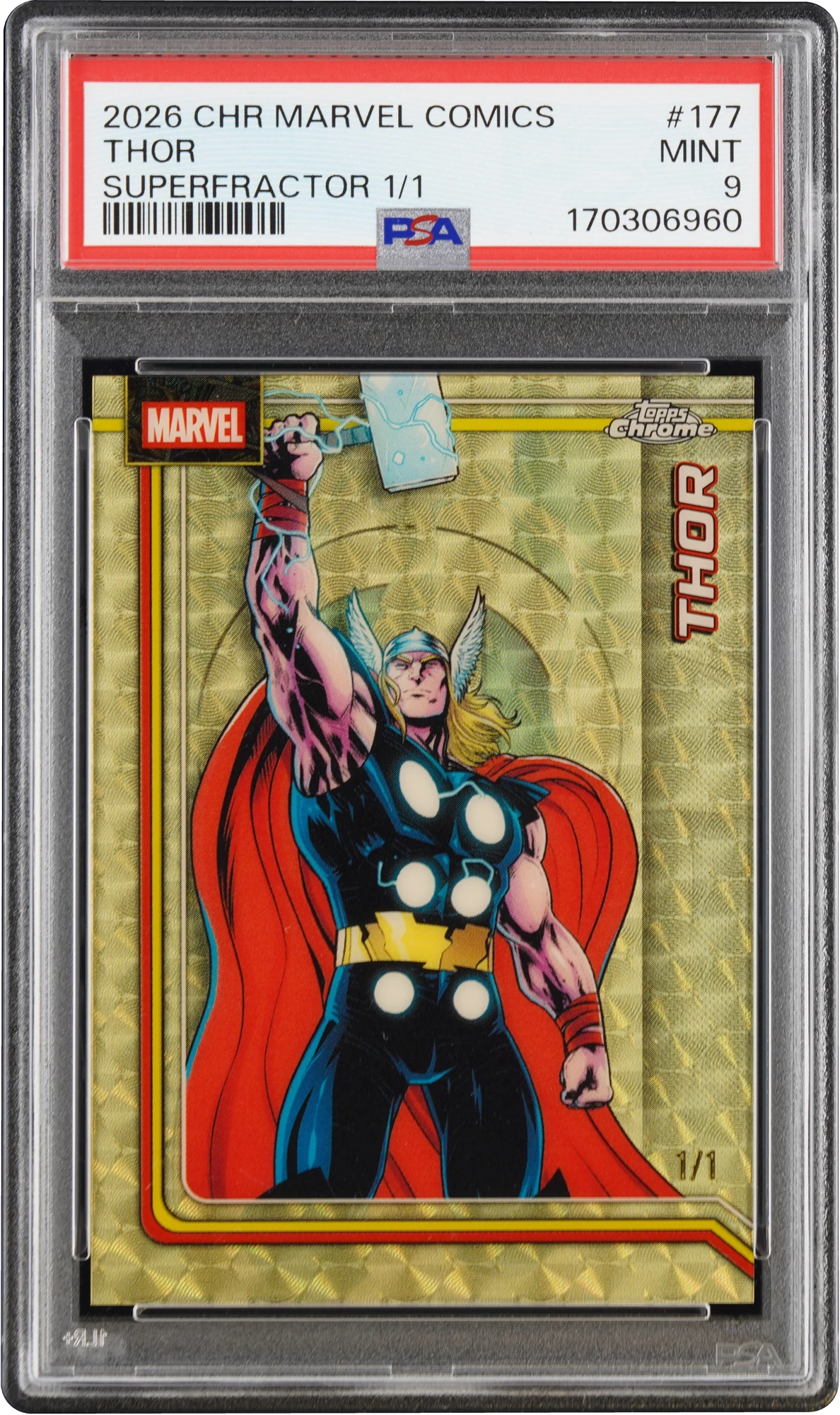 2026 Topps Chrome Marvel Comics Superfractor Thor 1/1 #177 PSA 9 MINT