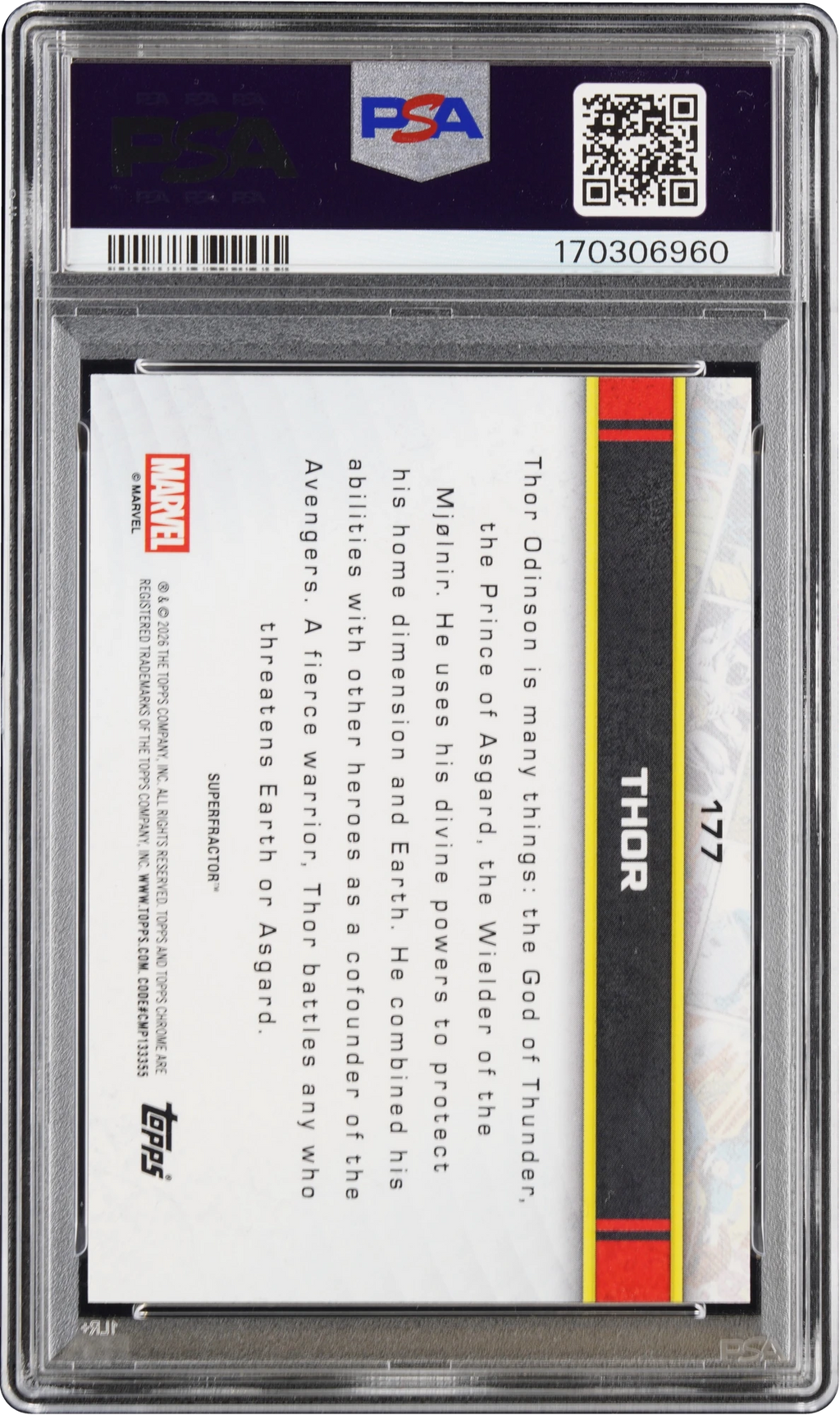 2026 Topps Chrome Marvel Comics Superfractor Thor 1/1 #177 PSA 9 MINT