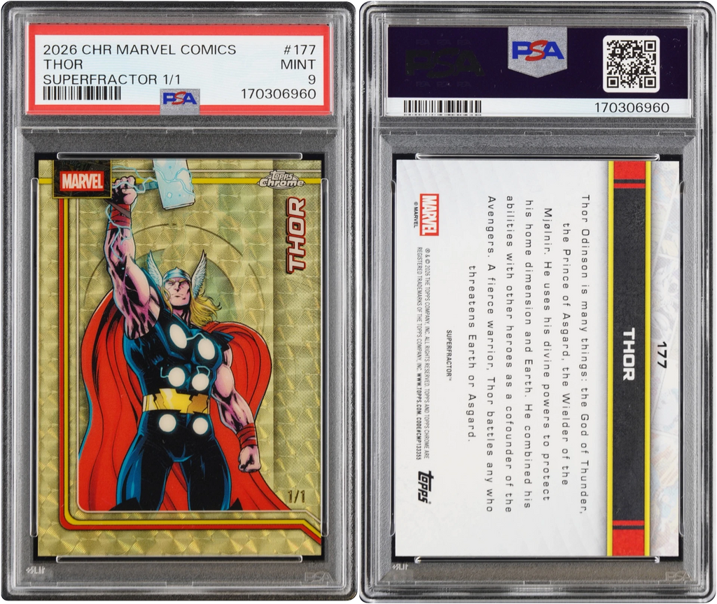 2026 Topps Chrome Marvel Comics Superfractor Thor 1/1 #177 PSA 9 MINT