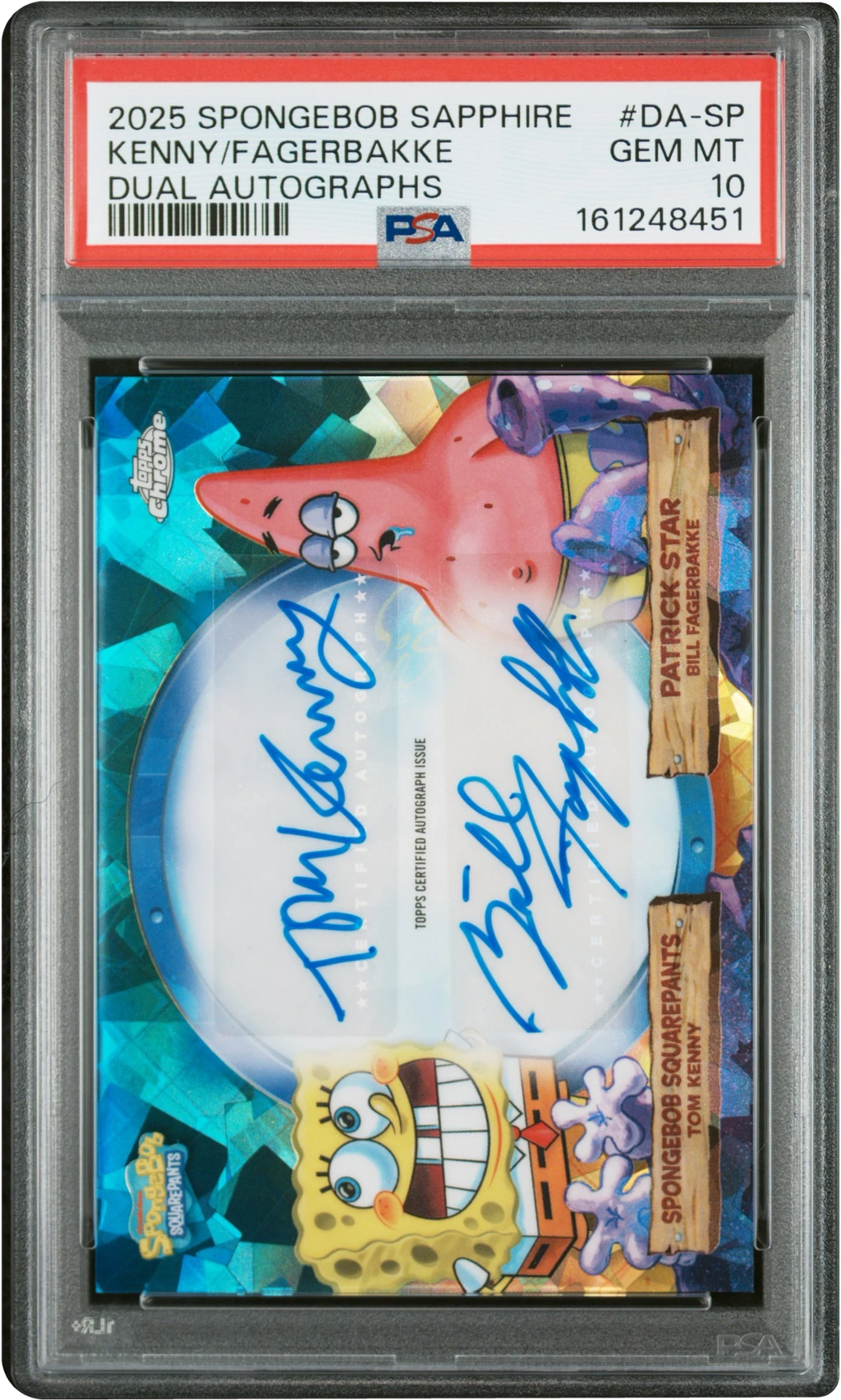2025 Topps Chrome SpongeBob Sapphire Dual Tom Kenny Bill Fagerbakke AUTO #DA-SP PSA 10 GEM MINT
