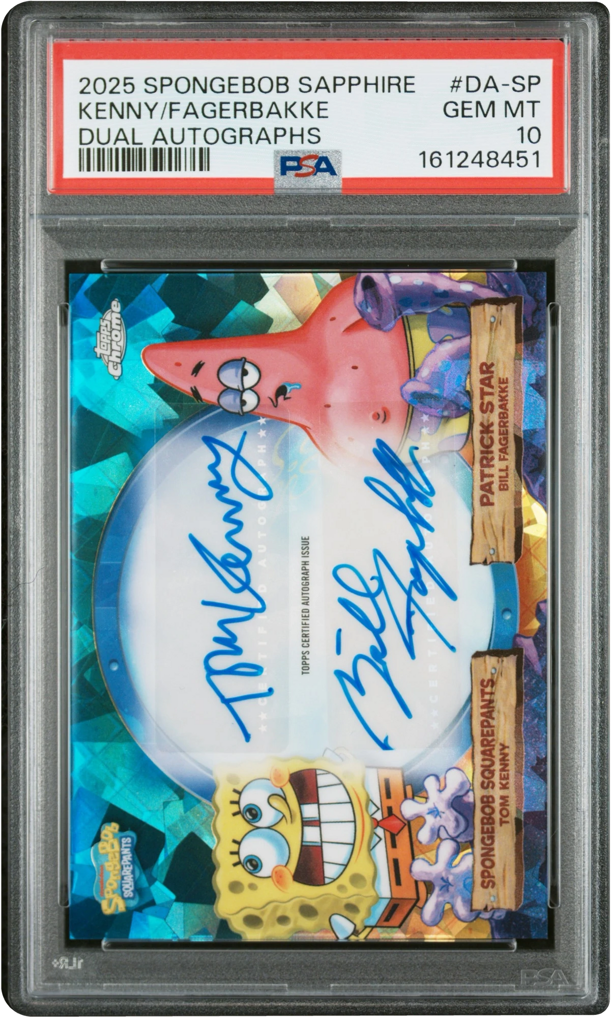 2025 Topps Chrome SpongeBob Sapphire Dual Tom Kenny Bill Fagerbakke AUTO #DA-SP PSA 10 GEM MINT