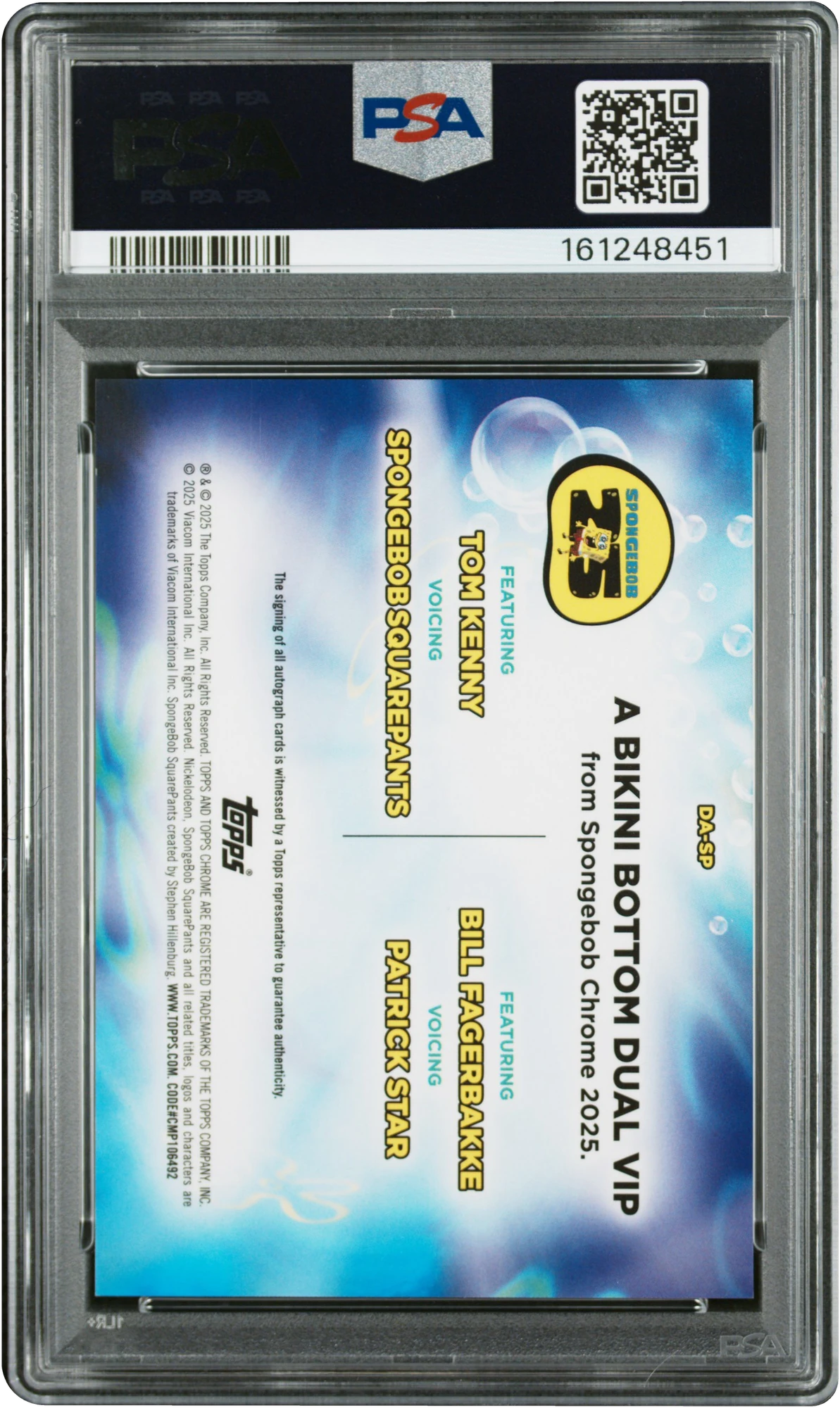 2025 Topps Chrome SpongeBob Sapphire Dual Tom Kenny Bill Fagerbakke AUTO #DA-SP PSA 10 GEM MINT