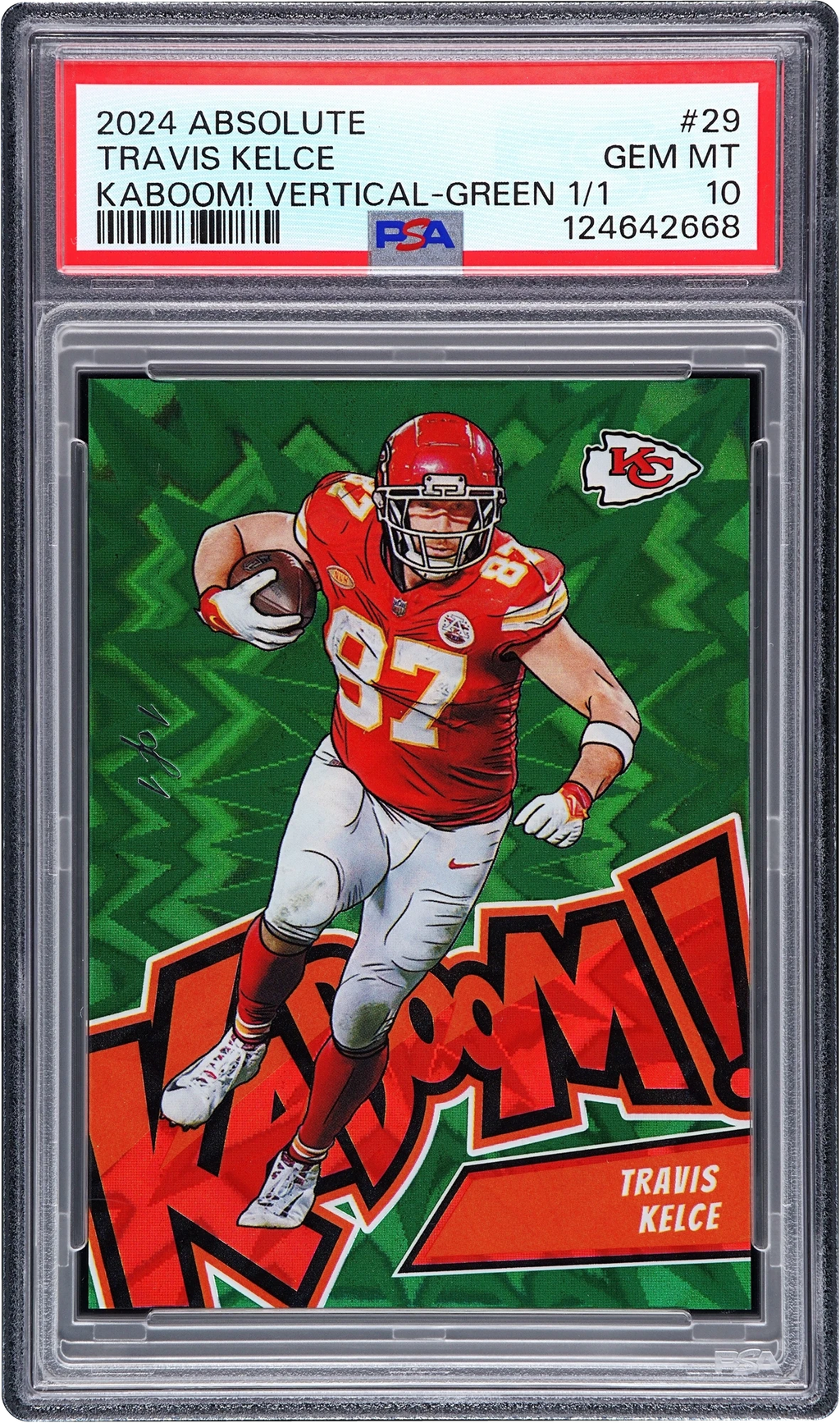 2024 Absolute Kaboom! Vertical Green Travis Kelce 1/1 #29 PSA 10 GEM MT