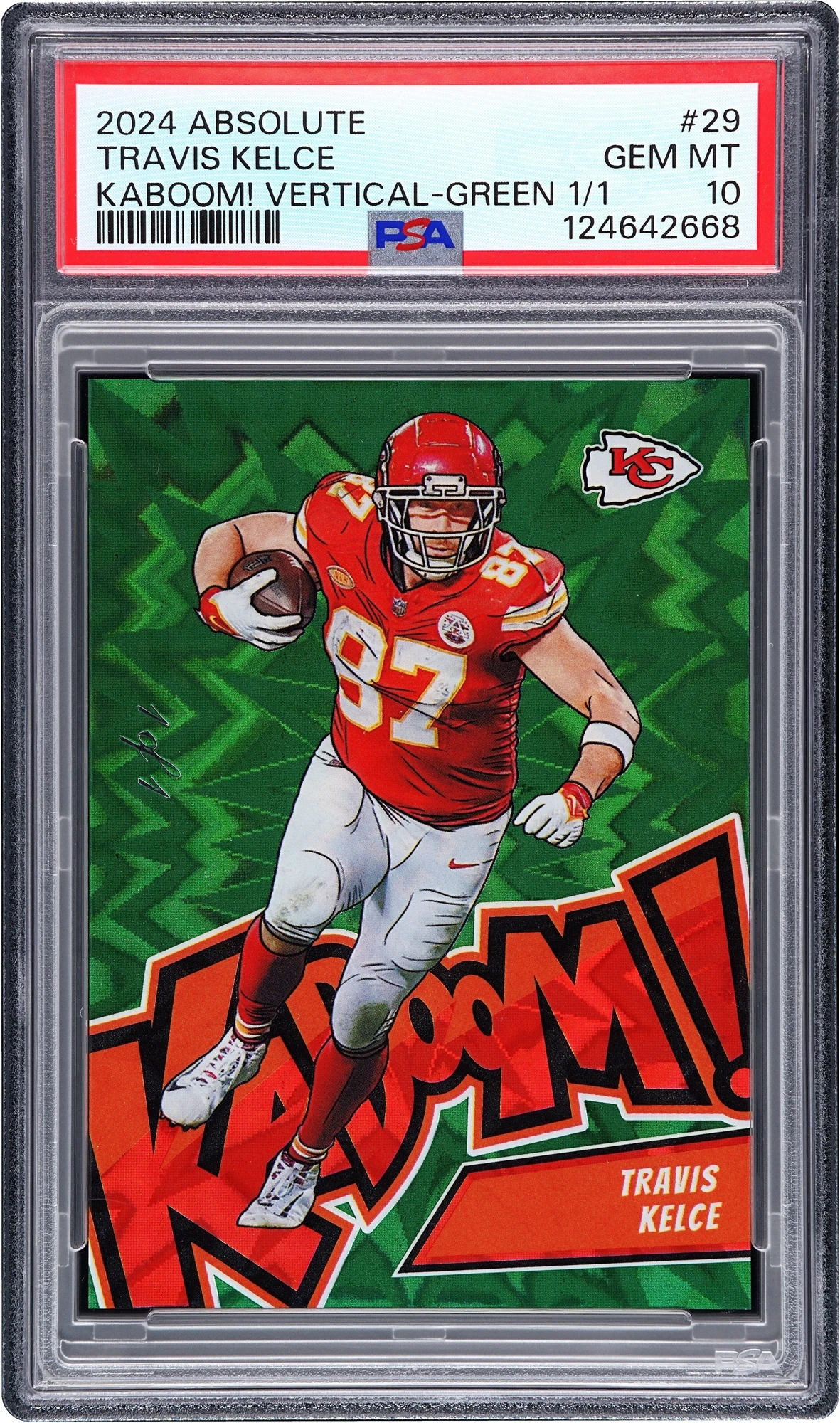2024 Absolute Kaboom! Vertical Green Travis Kelce 1/1 #29 PSA 10 GEM MT
