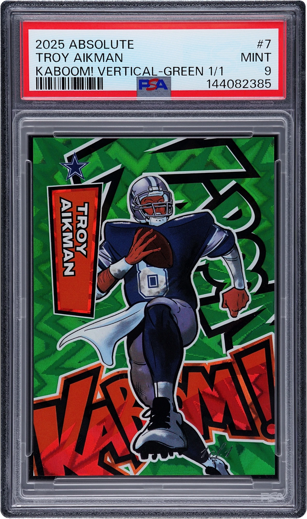 2025 Absolute Kaboom! Vertical Green Troy Aikman 1/1 #7 PSA 9 MINT