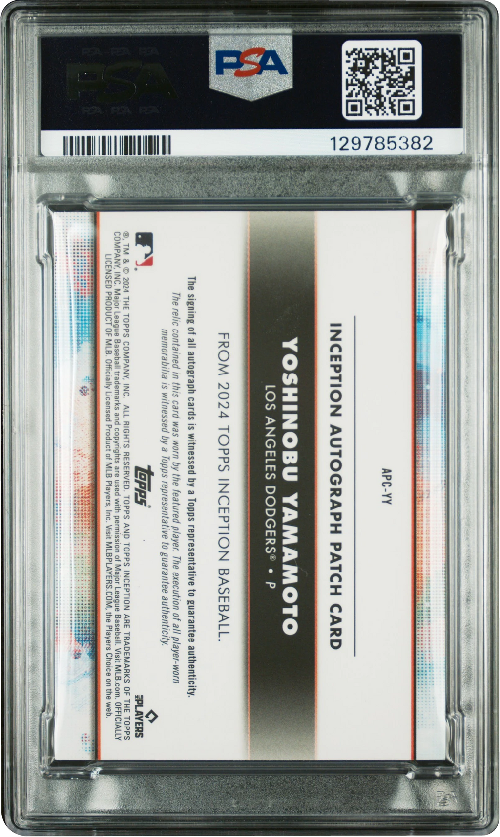 2024 Topps Inception Magenta Yoshinobu Yamamoto ROOKIE PATCH AUTO /75 #APC-YY PSA 9 MINT
