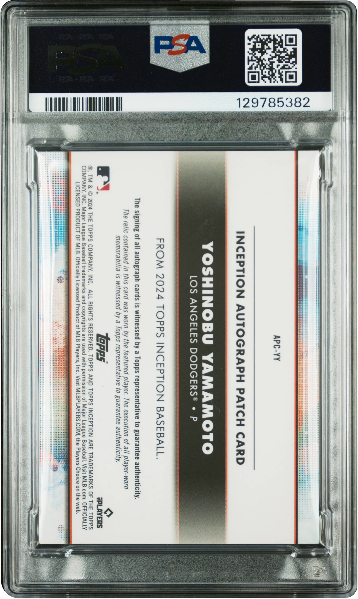 2024 Topps Inception Magenta Yoshinobu Yamamoto ROOKIE PATCH AUTO /75 #APC-YY PSA 9 MINT